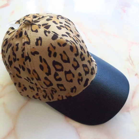 Suede Leopard Ball Cap with Vegan Leather Bill - Picture 2 of 8